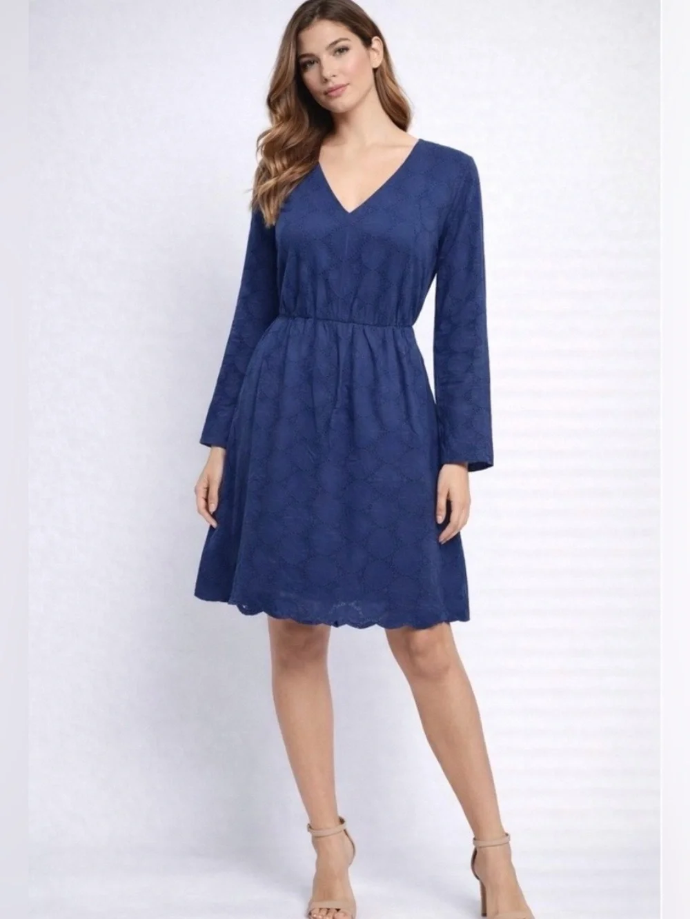 J CREW  Navy V-Neck Lace Fit-and-Flare Dress